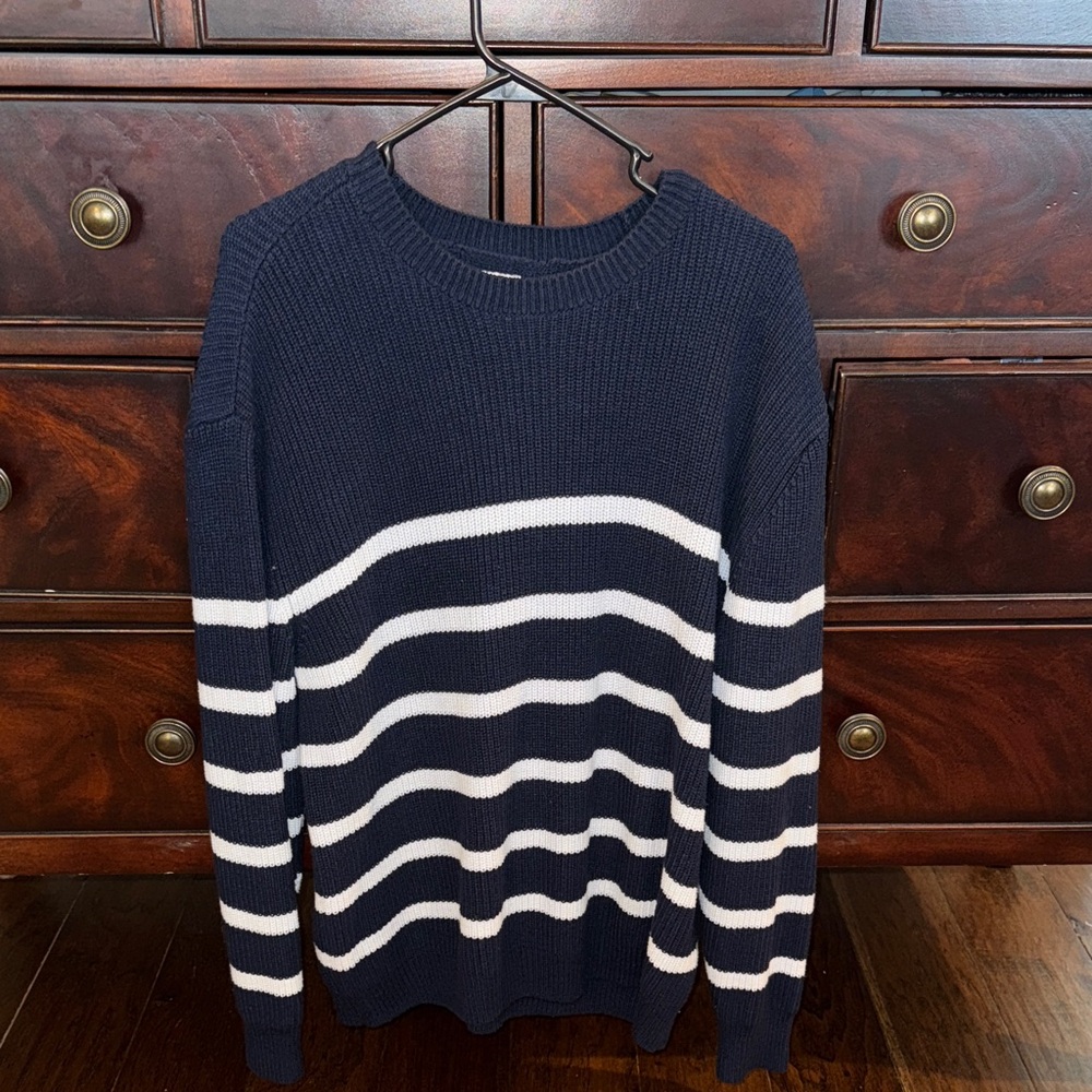 Hollister Navy and White Striped Women's Sweater